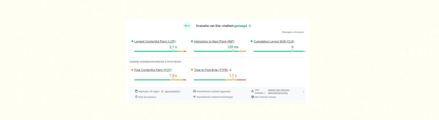 Site vitality passed: sample report from Core Web Vitals
