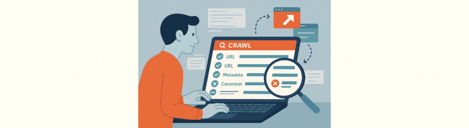 Man sits behind his laptop performing a website crawl