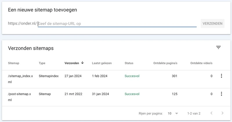 sitemap search console toevoegen