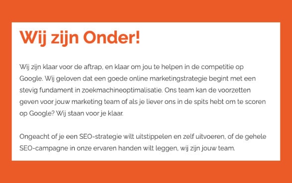 Voorbeeld tekst met humor - screenshot van de website van Onder