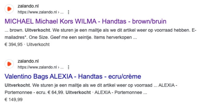 visual out of stock producten weergegeven in google