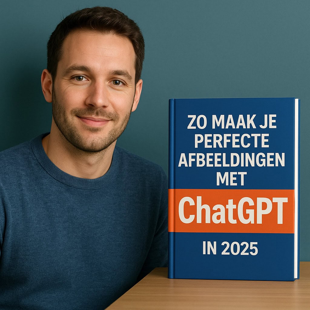 Chatgpt afbeeldingen maken boek op tafel met tevreden persoon ernaast