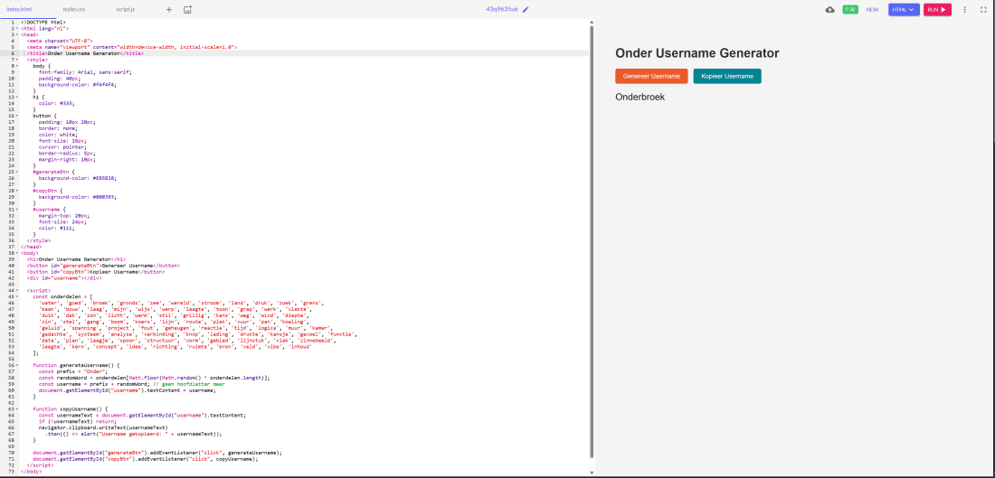 ChatGPT code om een Onder gebruikersnaam generator te maken
