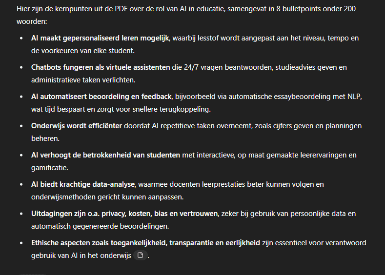 ChatGPT samenvatting van academische tekst