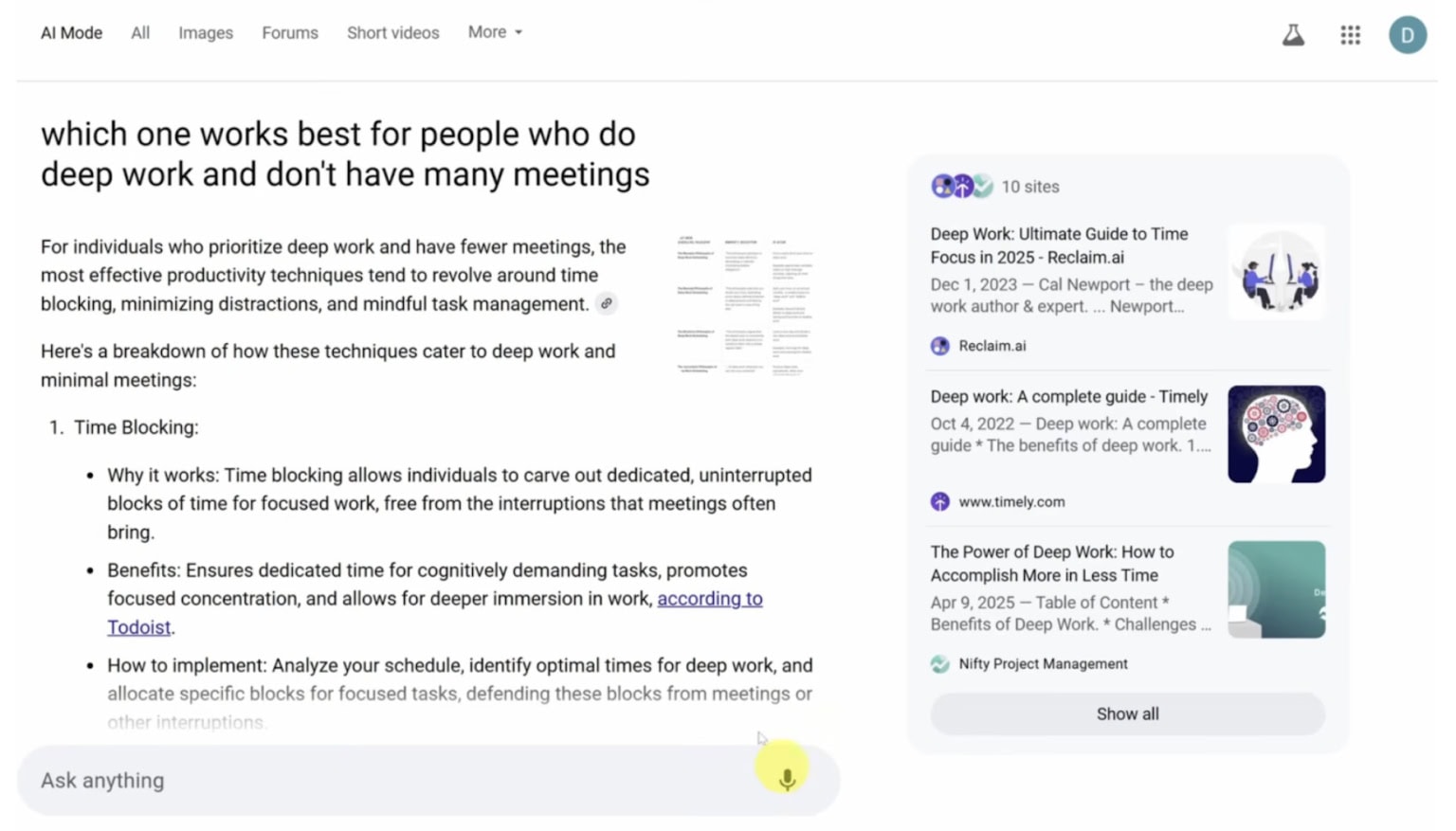 resultaat van ai mode na vraag welke productietechniek het beste past
