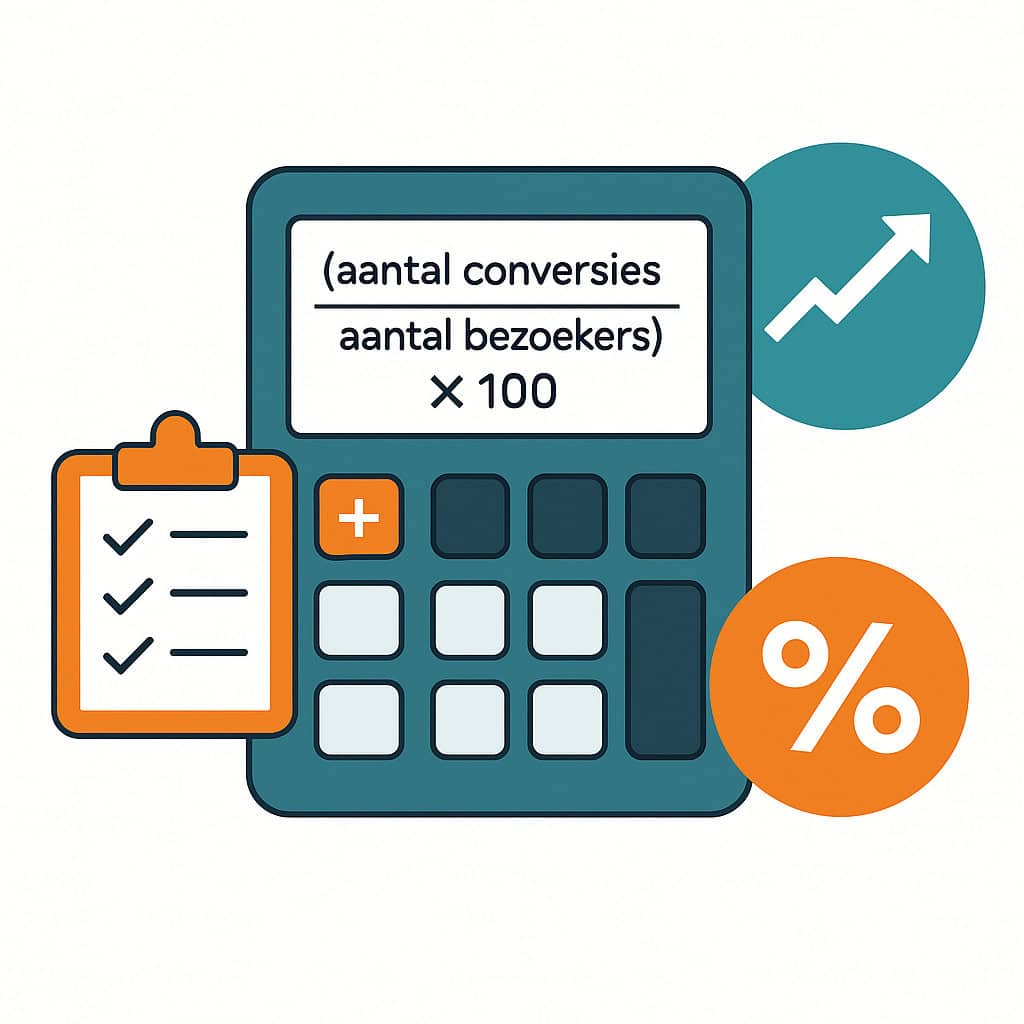 Wat is conversie ratio berekenen op rekenen machine met checklist en pijl omhoog