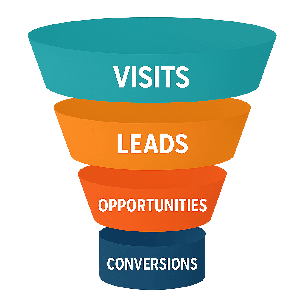 Conversiefunnel in de vorm van een trechter
