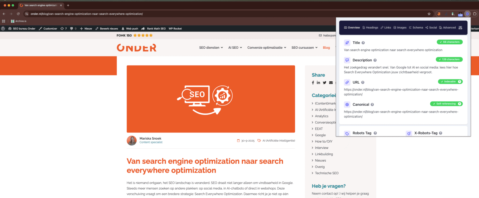 Detailed SEO Extension in actie