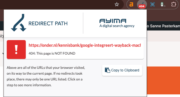 Redirect Path Chrome extensie laat 404 zien