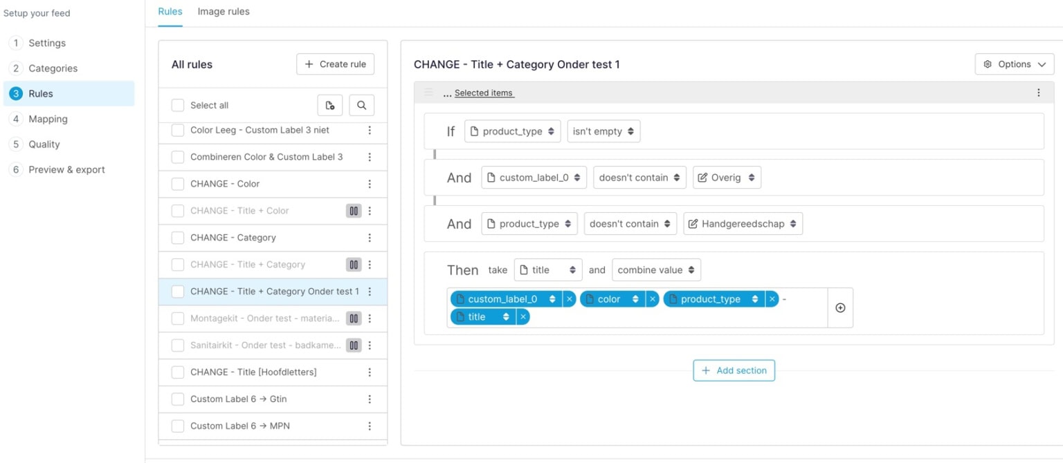 Screenshot Channable titel optimalisatie regels